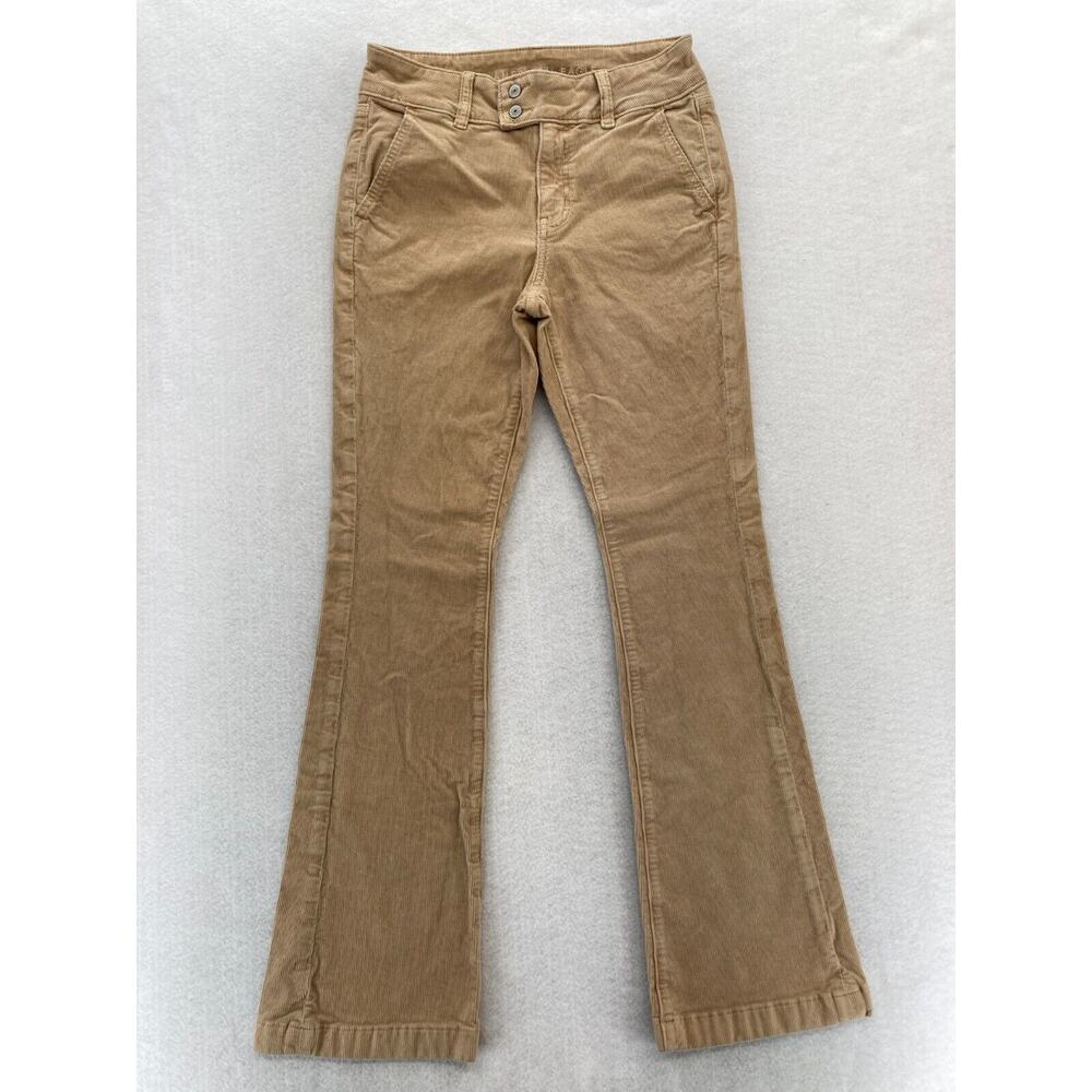American Eagle Corduroy Pants Women's 4 Beige Kick Boot High Rise Stretch Y2K